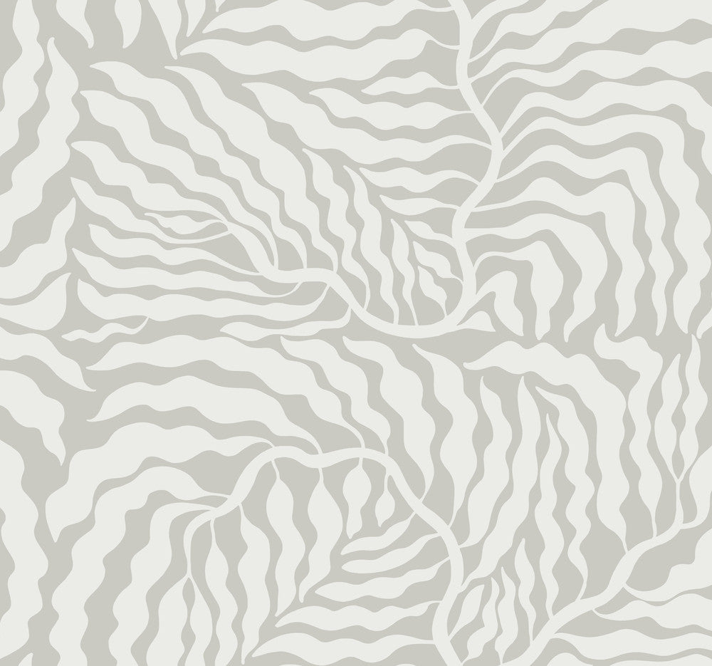 Fern Fronds Grey & White Wallpaper by York Wallcoverings Artistic Abstracts Covers about 60.8 square feet 27-in by 27-ft long roll Unpasted 25.25 - Fabric Carolina -