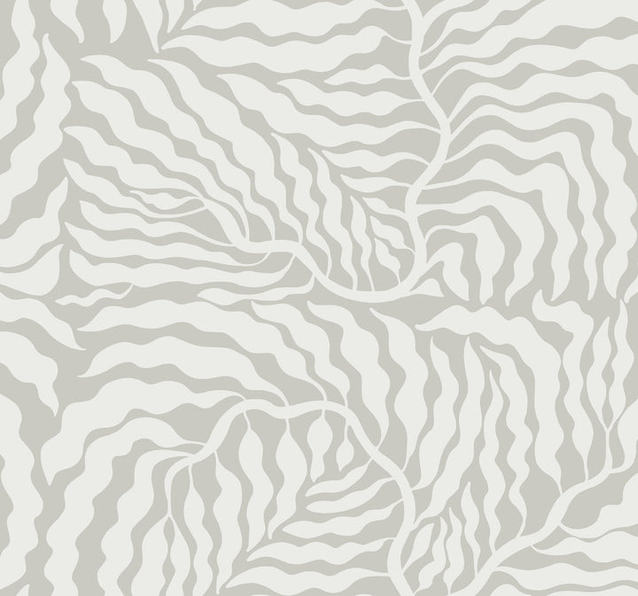 Fern Fronds Grey & White Wallpaper by York Wallcoverings Artistic Abstracts Covers about 60.8 square feet 27-in by 27-ft long roll Unpasted 25.25 - Fabric Carolina -