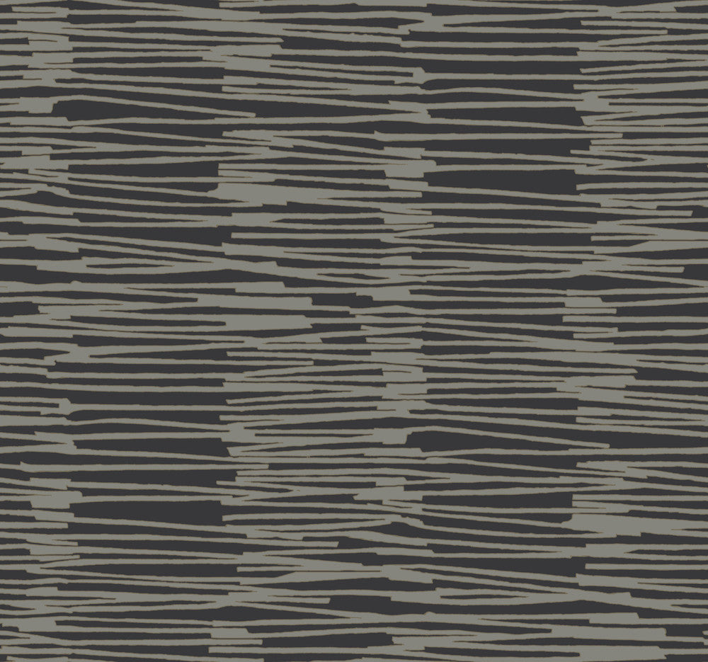 Water Reed Thatch Black & Gold Wallpaper by York Wallcoverings Artistic Abstracts Covers about 60.8 square feet 27-in by 27-ft long roll Unpasted 25.25 - Fabric Carolina -
