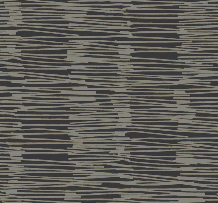 Water Reed Thatch Black & Gold Wallpaper by York Wallcoverings Artistic Abstracts Covers about 60.8 square feet 27-in by 27-ft long roll Unpasted 25.25 - Fabric Carolina -