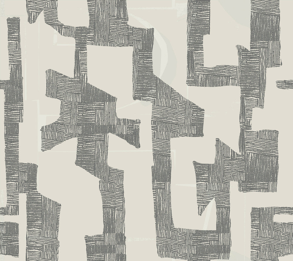 Modern Tribal Linen & Charcoal Wallpaper by York Wallcoverings Artistic Abstracts Covers about 60.8 square feet 27-in by 27-ft long roll Unpasted 24 - Fabric Carolina -