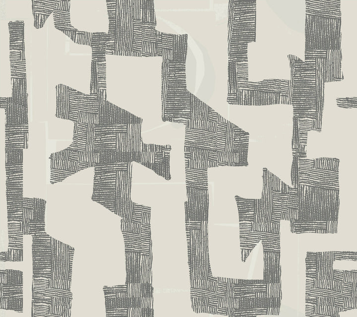 Modern Tribal Linen & Charcoal Wallpaper by York Wallcoverings Artistic Abstracts Covers about 60.8 square feet 27-in by 27-ft long roll Unpasted 24 - Fabric Carolina -