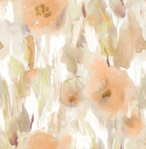 Watercolor Floral Cantaloupe, Gold, & Taupe by Seabrook Wallpaper
