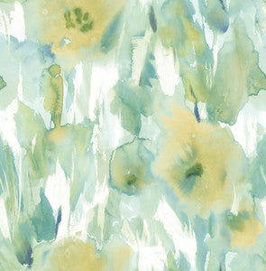 Watercolor Floral Lime Green, Teal, & Off-White by Seabrook Wallpaper