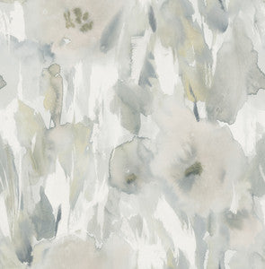 Watercolor Floral Metallic Champagne, Gray, & Off-White by Seabrook Wallpaper
