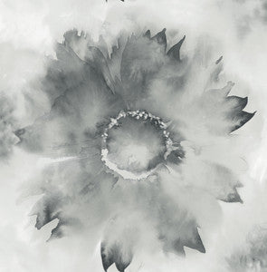 Watercolor Sunflower Metallic Silver & Charcoal by Seabrook Wallpaper