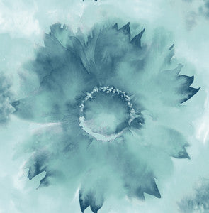Watercolor Sunflower Metallic Teal & Ice Blue by Seabrook Wallpaper