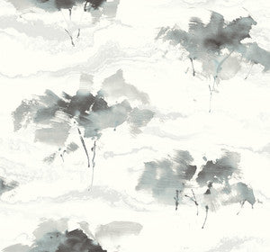 Brushstroke Trees Metallic Silver, Ebony, & Pearl by Seabrook Wallpaper