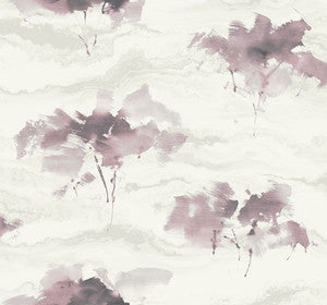 Brushstroke Trees Metallic Mauve, Ebony, & Pearl by Seabrook Wallpaper