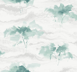 Brushstroke Trees Metallic Teal & Pearl by Seabrook Wallpaper