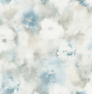 Abstract Floral Metallic Silver, Off-White, & Sky Blue by Seabrook Wallpaper