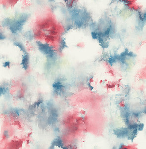 Abstract Floral Denim Blue, Scarlet, & Off-White by Seabrook Wallpaper
