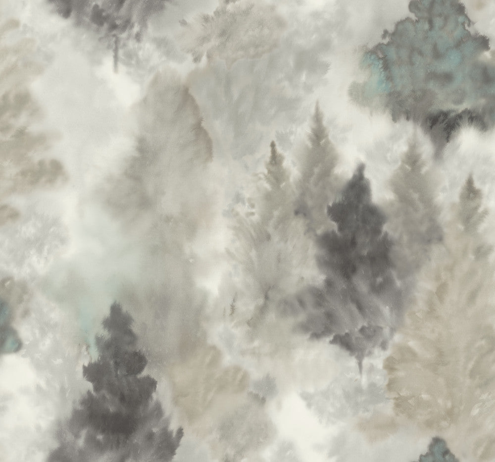 Soft Landscape Metallic Greige, Powder Blue, & Ivory by Seabrook Wallpaper L'Atelier de Paris United States 60.75 20.87" 27" - Fabric Carolina -