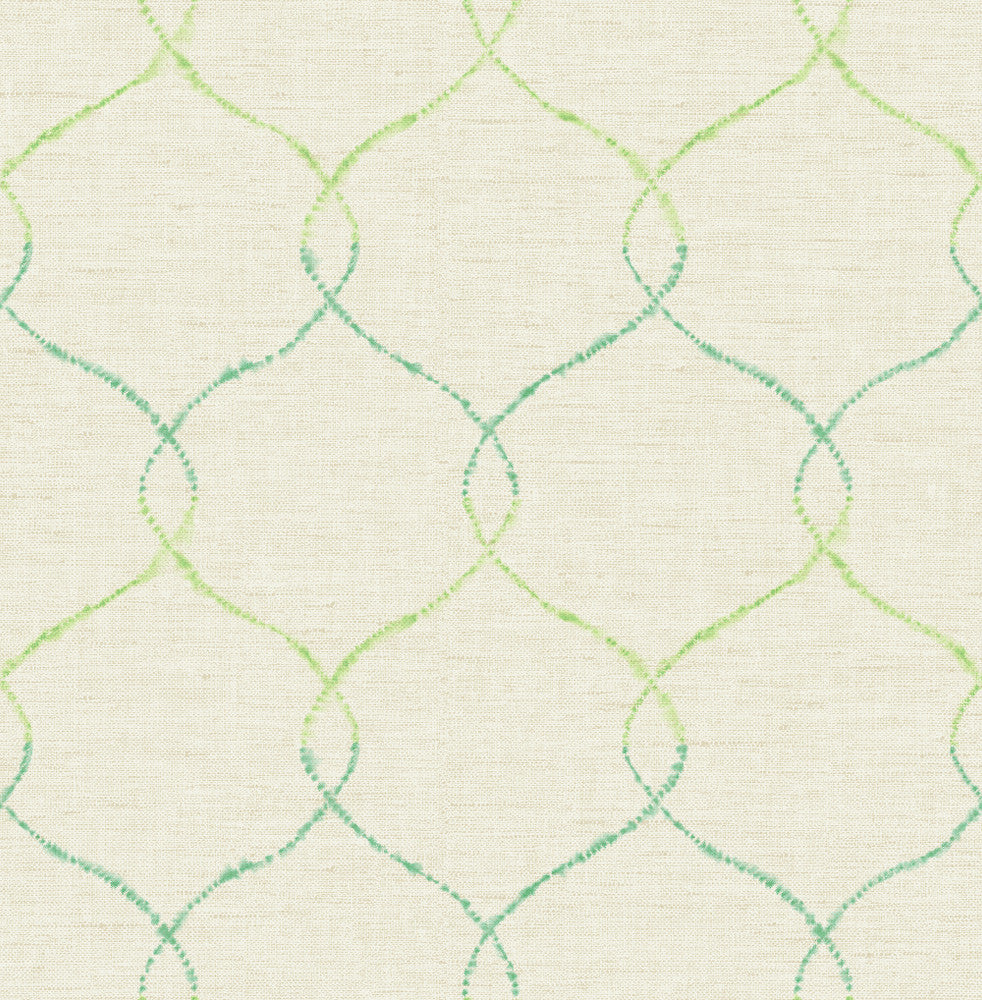 Shibori Lattice Lime Green, Teal, and Metallic Pearl by Seabrook Wallpaper L'Atelier de Paris United States 56.05 20.87" 20.5" - Fabric Carolina -