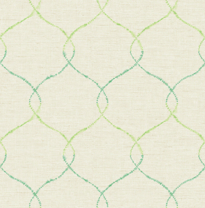 Shibori Lattice Lime Green, Teal, and Metallic Pearl by Seabrook Wallpaper L'Atelier de Paris United States 56.05 20.87" 20.5" - Fabric Carolina -