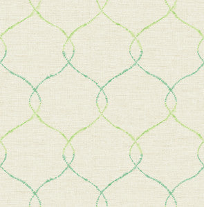 Shibori Lattice Lime Green, Teal, and Metallic Pearl by Seabrook Wallpaper