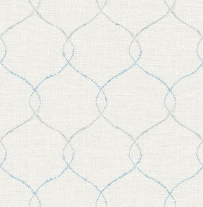 Shibori Lattice Sky Blue, Gray, & Metallic Pearl by Seabrook Wallpaper