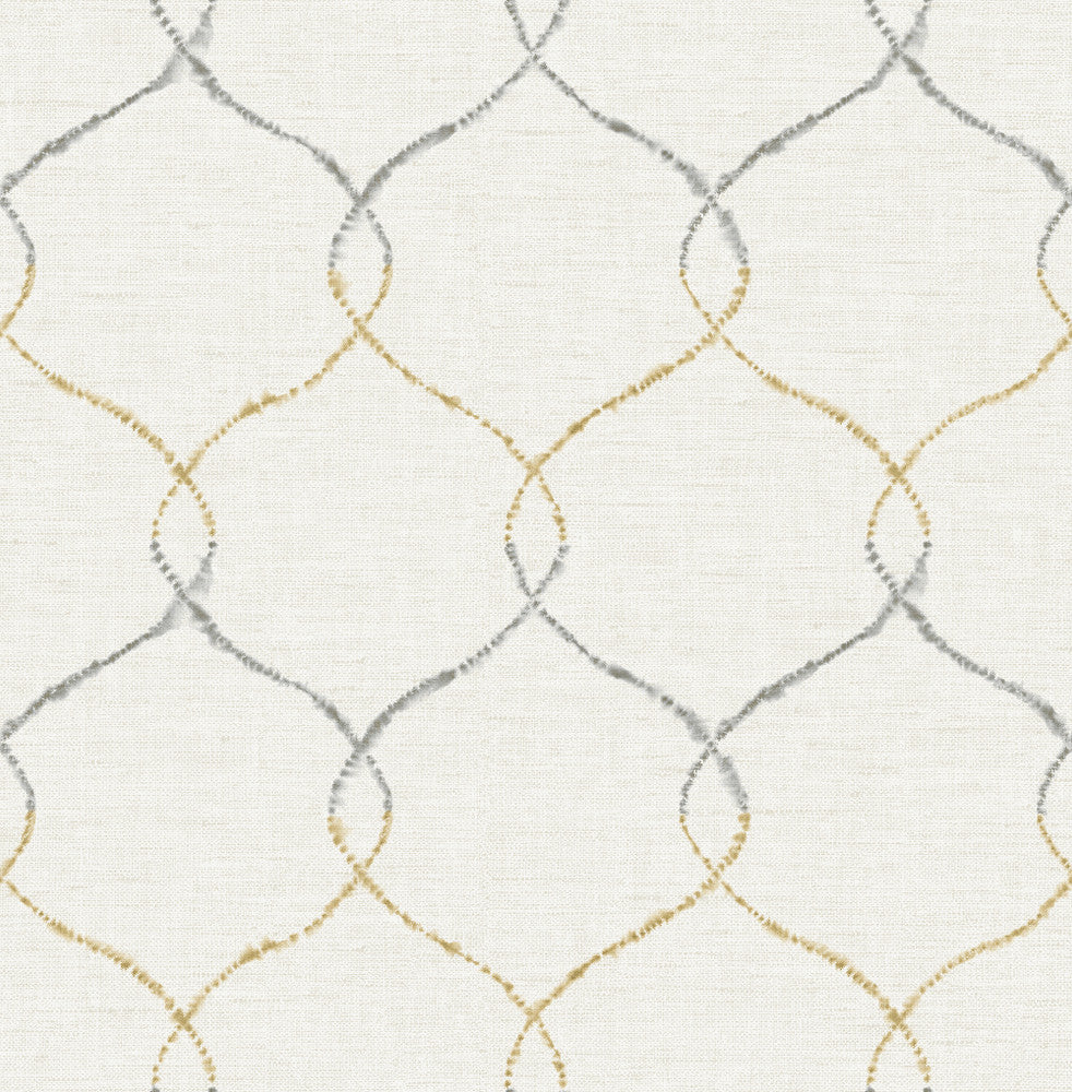 Shibori Lattice Antique Gold, Gray, & Metallic Pearl by Seabrook Wallpaper L'Atelier de Paris United States 56.05 20.87" 20.5" - Fabric Carolina -