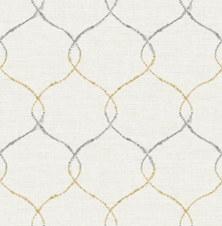 Shibori Lattice Antique Gold, Gray, & Metallic Pearl by Seabrook Wallpaper L'Atelier de Paris United States 56.05 20.87" 20.5" - Fabric Carolina -