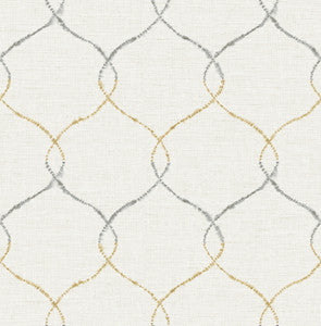 Shibori Lattice Antique Gold, Gray, & Metallic Pearl by Seabrook Wallpaper