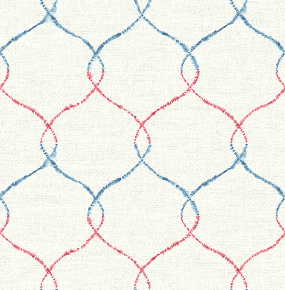 Shibori Lattice Royal Blue, Ruby, & Metallic Pearl by Seabrook Wallpaper L'Atelier de Paris United States 56.05 20.87" 20.5" - Fabric Carolina -