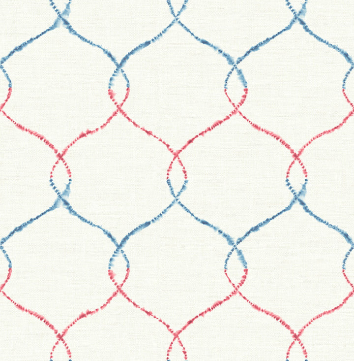 Shibori Lattice Royal Blue, Ruby, & Metallic Pearl by Seabrook Wallpaper L'Atelier de Paris United States 56.05 20.87" 20.5" - Fabric Carolina -