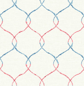 Shibori Lattice Royal Blue, Ruby, & Metallic Pearl by Seabrook Wallpaper