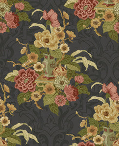 Dynasty Floral Metallic Ebony by Seabrook Wallpaper