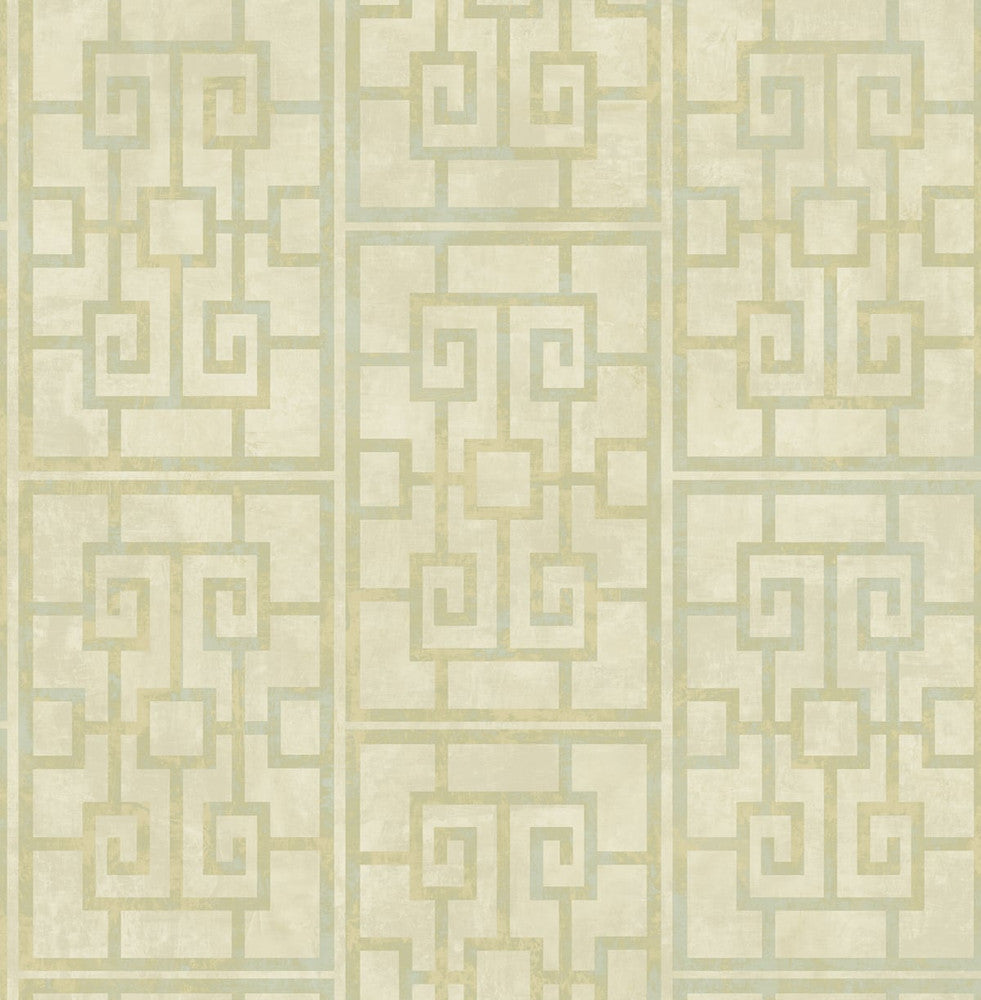 Dynasty Lattice Metallic Pearl and Mint by Seabrook Wallpaper Koi United States 56.05 20.87" 20.5" - Fabric Carolina -