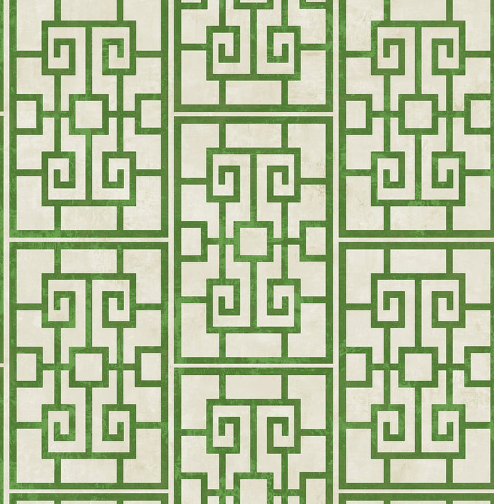 Dynasty Lattice Metallic Pearl and Emerald Green by Seabrook Wallpaper Koi United States 56.05 20.87" 20.5" - Fabric Carolina -