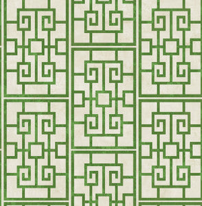 Dynasty Lattice Metallic Pearl and Emerald Green by Seabrook Wallpaper