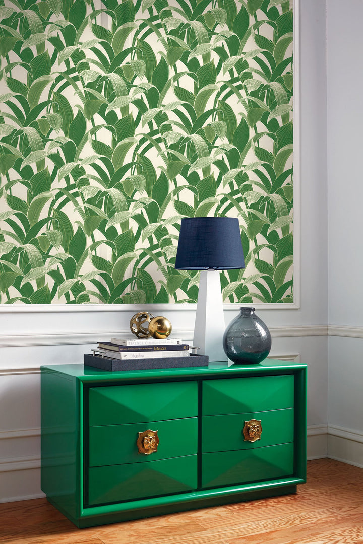 Imperial Banana Groves Metallic Pearl and Forest Green AI40304 by Seabrook Designs Designer Wallpaper