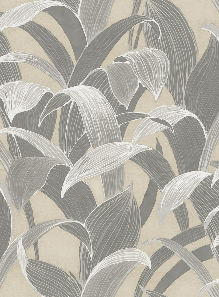 Imperial Banana Groves Metallic Gold and Gray by Seabrook Wallpaper Koi United States 56.05 27.8" 20.5" - Fabric Carolina -