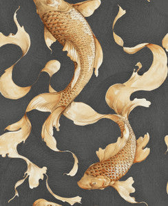 Koi Fish Metallic Gold and Ebony by Seabrook Wallpaper