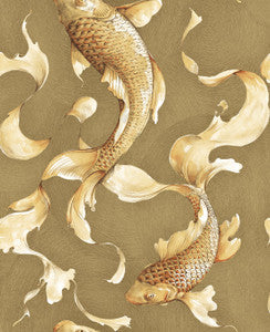 Koi Fish Metallic Gold and Toffee by Seabrook Wallpaper