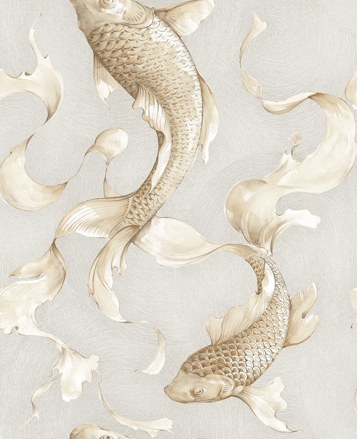 Koi Fish Gold and Gray by Seabrook Wallpaper Koi United States 56.05 25.2" 20.5" - Fabric Carolina -
