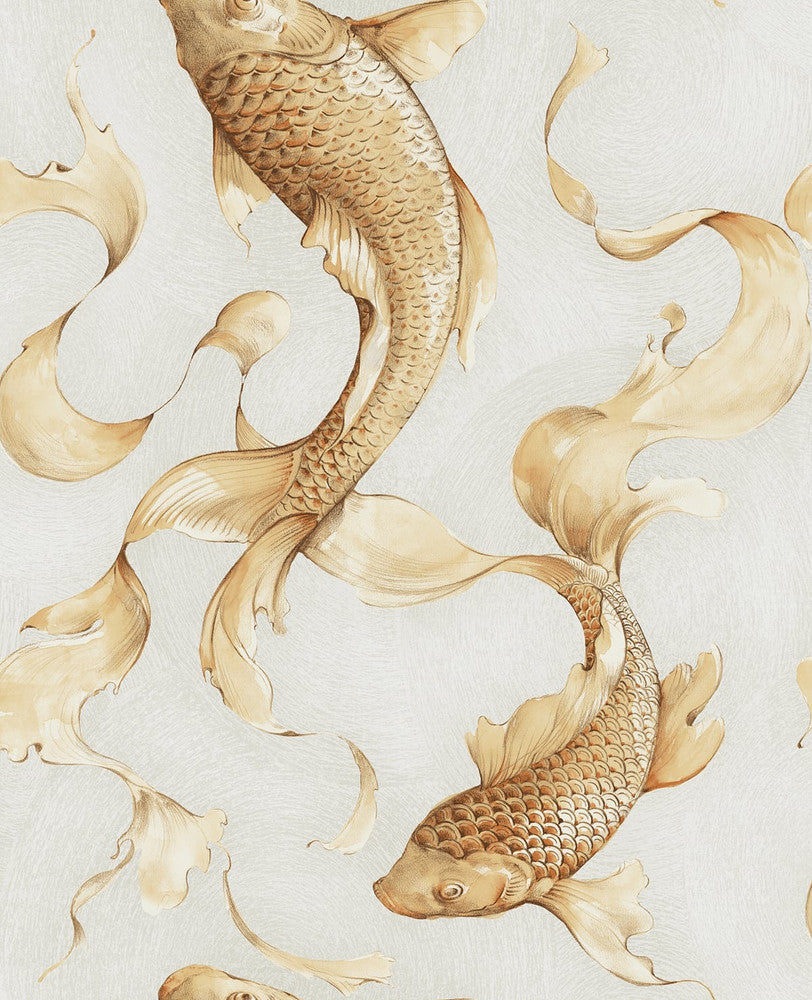 Koi Fish Metallic Gold and Off-White by Seabrook Wallpaper Koi United States 56.05 25.2" 20.5" - Fabric Carolina -