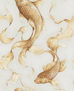 Koi Fish Metallic Gold and Off-White by Seabrook Wallpaper