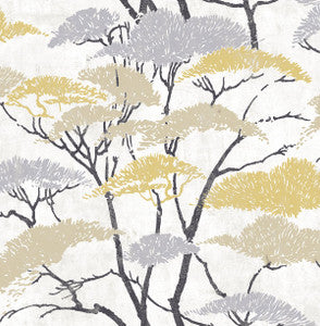 Confucius Tree Metallic Gold and Silver by Seabrook Wallpaper