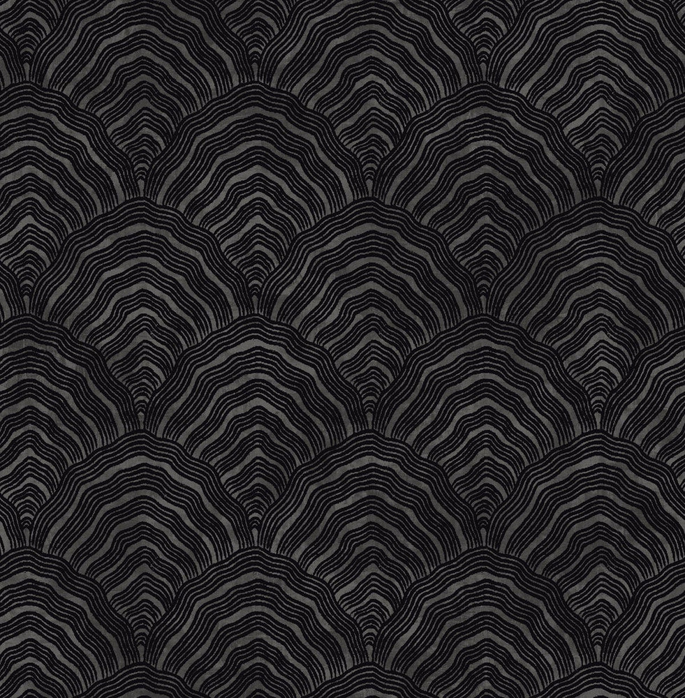 Confucius Scallop Ebony and Metallic Mocha by Seabrook Wallpaper Koi United States 56.05 20.87" 20.5" - Fabric Carolina -