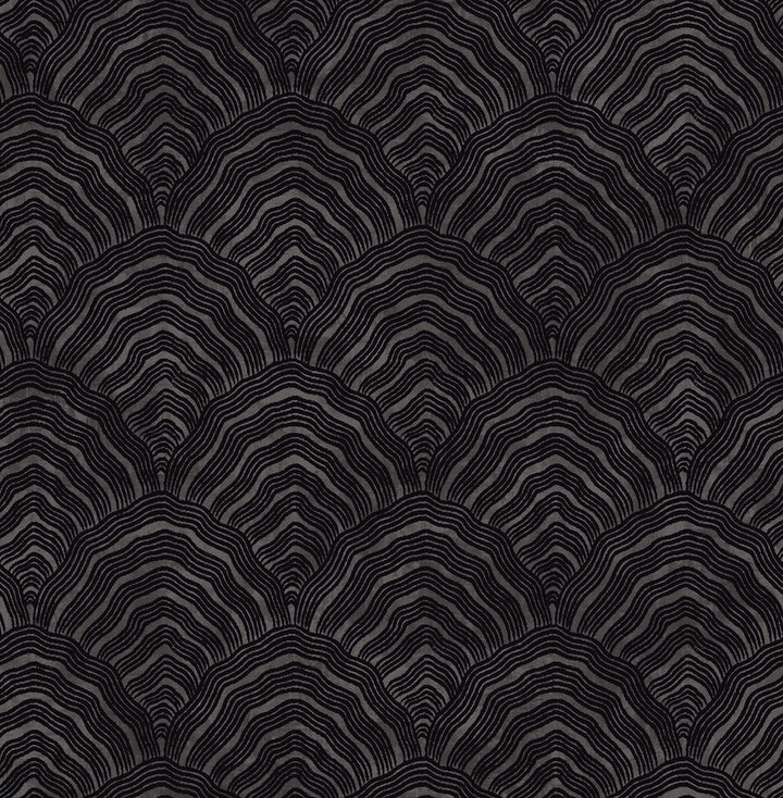 Confucius Scallop Ebony and Metallic Mocha by Seabrook Wallpaper Koi United States 56.05 20.87" 20.5" - Fabric Carolina -