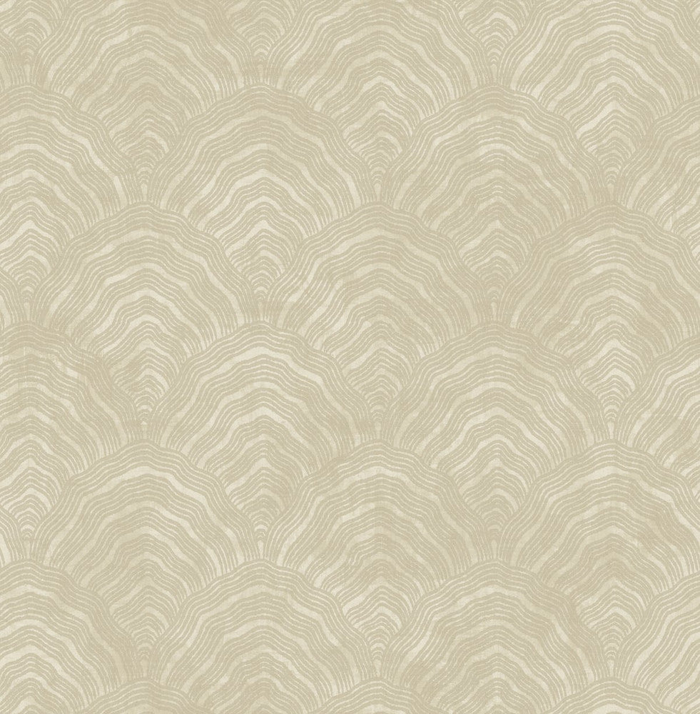 Confucius Scallop Tan and Metallic Pearl by Seabrook Wallpaper Koi United States 56.05 20.87" 20.5" - Fabric Carolina -