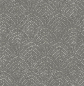 Confucius Scallop Charcoal and Metallic Silver by Seabrook Wallpaper