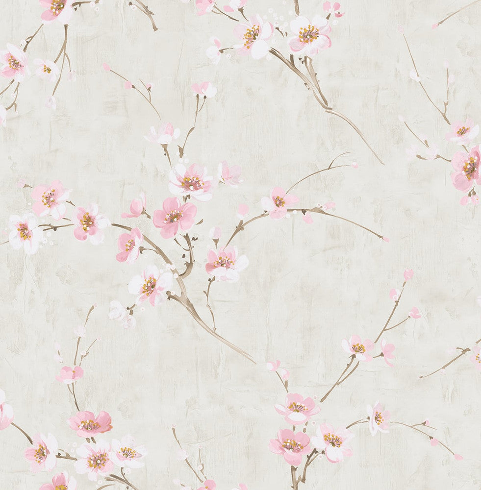 Silk Road Dogwood Metallic Pearl and Pink by Seabrook Wallpaper Koi United States 56.05 20.87" 20.5" - Fabric Carolina -