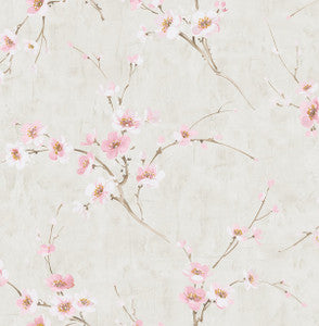Silk Road Dogwood Metallic Pearl and Pink by Seabrook Wallpaper