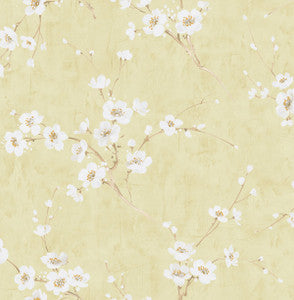 Silk Road Dogwood Metallic Pearl and Gold by Seabrook Wallpaper