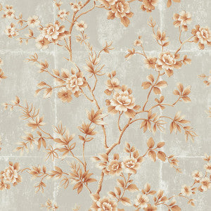Great Wall Floral Metallic Orange and Gray by Seabrook Wallpaper