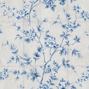 Great Wall Floral Metallic Silver and Sky Blue by Seabrook Wallpaper