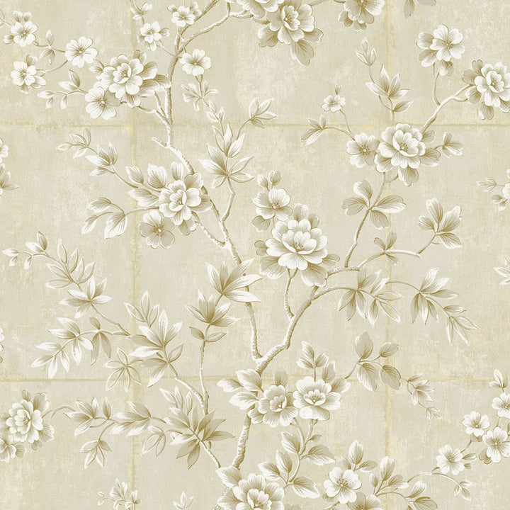 Great Wall Floral Metallic Gold and Greige by Seabrook Wallpaper Koi United States 60.75 27" 27" - Fabric Carolina -