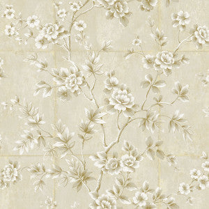 Great Wall Floral Metallic Gold and Greige by Seabrook Wallpaper